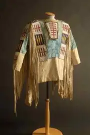 Native Old Style Beige Buckskin Suede Hide Fringes Beaded Powwow War Shirt NHS10