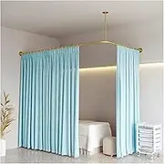Beauty Salon Partition Curtain, L-Shaped Shower Curtain Rod with Ceiling Support, Hanging White Temporary Separator Wall for Fitting Room(Blue)