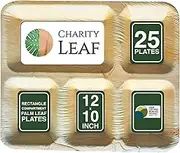 Charity Leaf Compostable 12x10'' Rectangle - 5 Compartment Palm Leaf Dinner Plates (25-pack) | Premium, 100% Natural, Disposable, Heavy Duty | Perfect for Parties, Weddings, BBQs & Catering Events
