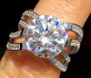 Certified 5Ct Round Cut Real Moissanite Engagement Ring 14k White Gold Plated