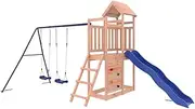 vidaXL Kids Outdoor Playset in Durable Solid Douglas Wood - Multi-Activity Playground with Wave Slide, Double Swing Set, Rock Wall and Sandpit
