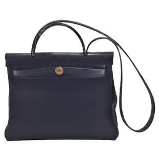 【Hermes 愛馬仕】經典HERBAG ZIP金色穿釦帆布牛皮手提/肩背包(黑色H078971CC-BLK)