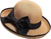 [HEYDHSDC] Summer Panama Beach Straw Hat Sunshade Rolled Up Hat Casual Travel Cap Simple Wide Brim Bow Hat for Women