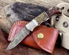 HANDMADE DAMASCUS STEEL BACK LOCK FOLDING KNIFE COMES WITH LEATHER POUCH