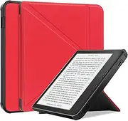 [SATURCASE] Case for Kobo Libra 2, PU Leather Silicone Flip Folio Foldable Transformer Stand Ultra Slim Light Protective Cover with Auto Sleep/Wake Function (Red)