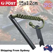 2Pcs Ferrocerium Flint Rod 15x1.2cm Survival Fire Starter with Striker Para-cord