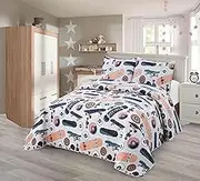 MK Collection Bedspread Set Kids Teens Skateboard White Navy Blue Wheels Bedspread Set New (Twin)