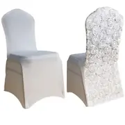 2Pcs Elastic Rose Back Full Coverage Skirt Chair Cover -White
