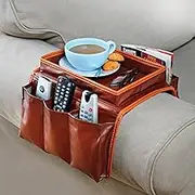 Eldo® Sofa Tray Armrest, Couch Shelf, Faux Leather, Sturdy Tray for Drinks & Snacks - Both Sides Compartments for Remote Control Glasses, Magazines - Easy to Clean - 54 x 31 cm