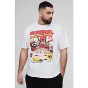 Mens White Plus Oversized Deadpool Cereal License Print T-shirt