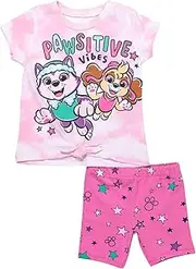 [PAW PATROL] Everest Skye Skye and Everest Big Girls Knotted T-Shirt Shorts Set Pink 10-12