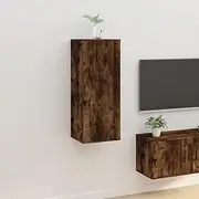 Wall Mounted TV Cabinet, Smoked Oak Finish, Space Saving Entertainment Unit for Living Room, Media Storage & Display