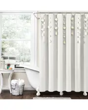 Lush Decor Fashion Boho Pom Pom Tassel Linen Shower Curtain