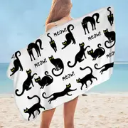 Pattern of Yellow Eyes Black Cats Microfiber Beach Towel