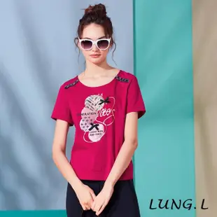 【LUNG.L 林佳樺】LM31A#俏麗桃紅前片膠印短袖純棉T恤(女裝 棉質)