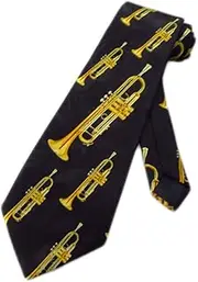 [Steven Harris] Mens Trumpet Brass Instrument Necktie - Black - One Size Neck Tie
