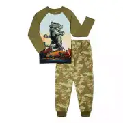 Wonder Nation Boys Long Sleeve Top & Pants Pajama Set-Green Dino-Large (10-12)