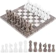 Radicaln Marble Chess Set 12 Inches Grey Oceanic and White Handmade Chess Sets for Adults - Travel Board Game for 2 Player Games - 1 Chess Board & 32 Chess Pieces - Chess Game