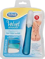 Scholl Velvet Smooth Electronic Nail Care System File Buff & Shine, Blue, 1 Count