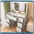 White Dressing Table Makeup Desk with Large HD LED Mirror 7 Drawers Vanity Desk