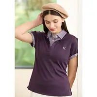 在飛比找momo購物網優惠-【LEIDOOE】深紫搭配線條假兩件女款短袖POLO衫(76
