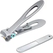 Nail Clippers Stainless Steel Opening Oversized Fingernail and Toenail Clippers Cutter with Fingernail File for Men & Women Ingrown Manicure Set Gift Pack (Silver Set)