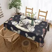 [QMNEHJ] Rectangle Tablecloth 54''x 72'' Wrinkle Resistant Waterproof Table Cover Farmhouse Table Cloth I Love French Bulldog Decorative Fabric Dining Table Cover for Kitchen Banquet Party