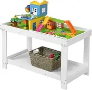 HONEY JOY Kids Activity Table w/Storage, 2 in 1 Building Block Table w/Board for Bricks Crafts Arts Draw, Children Solid Wood Play Table Desk for Playroom, Preschool Toddler Boy & Girl Gift (White)
