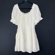 Old Navy Babydoll Dress Medium Cream Off White Puff Sleeve Cottagecore Peasant