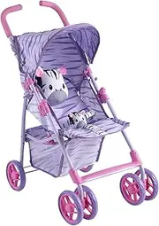 Baby Doll Stroller with Pillow Plush Animal - Toy Baby Stoller for Dolls, Pink & Purple Folding Baby Toy Stroller for Dolls, Foldable Baby Stroller Toy for Girls, for Kids 3+ (Zebra)