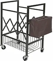 Home Gym Studio Organizer Cart, Movable Yoga Mat Storage Rack for Foam Roller/Badminton/Table Tennis Racket, with Hanging Storage Basket, Floor Standing,Rust Color L
