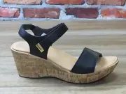 Women's NAOT Summer Black Soft Leather Wedge Hook & Loop Strap *87005-BA6