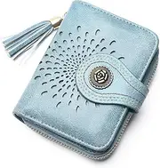 [APHISON] Women's Purse Cowhide Leather Embossing Hand-Painted Peony Flowers Genuine Leather Wallet, Zblue-en