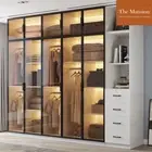 Modern Customisable Wardrobe With LED light Glass door Built-in Closet