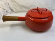 Vintage Red Dansk IHQ FRANCE Fondue Enamel Teak Pot - BRAND NEW WITH BLEMISH!!