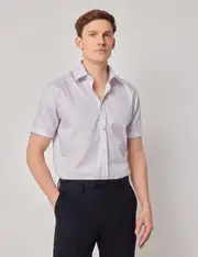 Hawes & Curtis Non-Iron Blue & Pink Check Slim Fit Shirt | Short Sleeve Size: XXL