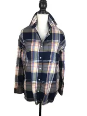 Old Navy Boyfriend Shirt Womens Medium Button Front Top Blue Plaid Oversized NWT
