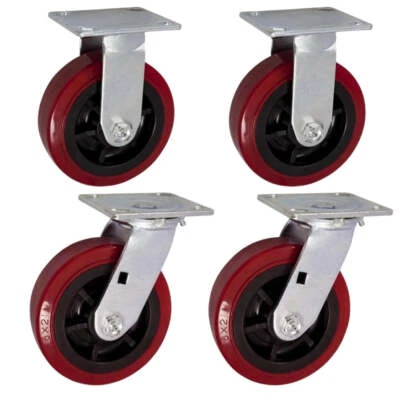 6" X 2" Heavy Duty Caster Set of 4 - 2 Swivel Casters and 2 Rigid Casters - 2880