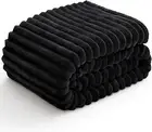 Fleece Throw Blanket for Couch - 300GSM Soft & Warm Fluffy Black Blanket, Decora