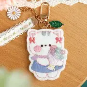 Animal Keyring DIY Embroidery Kit (various designs) (Chinese instruction only) 05 - Cat - White & Blue & Purple - One Size