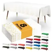 Plastic Table Cloth Disposable - 8 Packs, 54" X 108" Rectangle White and Gold