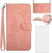 [Asuwish] Mobile Phone Case for Samsung Galaxy S24 Ultra 5G Case with Strap, Screen Protector, Card Slot, Foldable Leather Wallet Stand S24Ultra 24S S 24 24Ultra Cases Mandala Protective Phone Case Pink