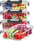 5-Packs 36OZ Glass Airtight Food Storage Containers 3 Compartments Meal Prep Set