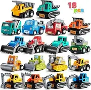 JOYIN 18 Piece Pull Back Car Assorted Mini Truck Model Car, Friction Powered Race Cars Vehicle Set for Toddlers, Boys, and Girls’ Educational Pretend Play