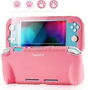 Teyomi Protective Case Compatible with Nintendo Switch Lite, Silicone Protective Cover for Nintendo Switch Lite with Tempered Glass Screen Protector, 4 Pcs Thumb Grips & 2 Game Cartridges(Pink)