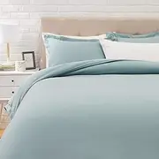 Amazon Basics Light-Weight Microfiber Duvet Cover Set with Snap Buttons - King, Spa Blue