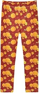 [Joisal] Festive Pumpkins Red Girls' Leggings, Soft for Warm Leggings for Girls, 4-10T