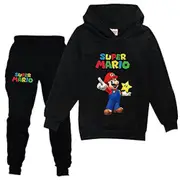 Kids Super Mario Outfit Set Pullover Hoodie Hooded Sweatshirt Top Sweatpants Jogging Pants Tracksuit For Boys Girls -NMAOV Black 11-12 Years
