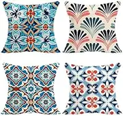 Cushion Snowflake Decorative Pillow Covers 60x60cm Set of 4 Linen Sofa Cushion Covers with Invisible Zipper Double Sided Square Pillow Cases for Outdoor Garden Sofa Christmas Home Decor Pillowcases