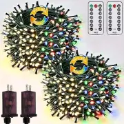 2 Pack Warm White to Multicolor Christmas Lights Indoor Outdoor, Super Bright